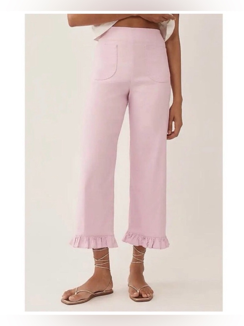 Anthropologie Maeve Colette Magic Fabric Ruffle-Hem Crop Pants in Lilac Pink 27